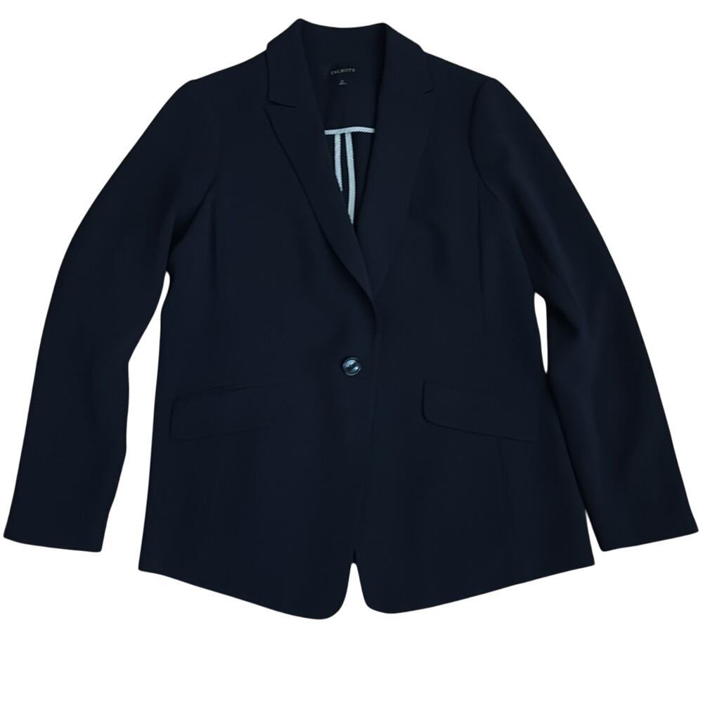 Ann Taylor Ladies Deep Navy Vegan Silk Notched One Button Blazer Size 10